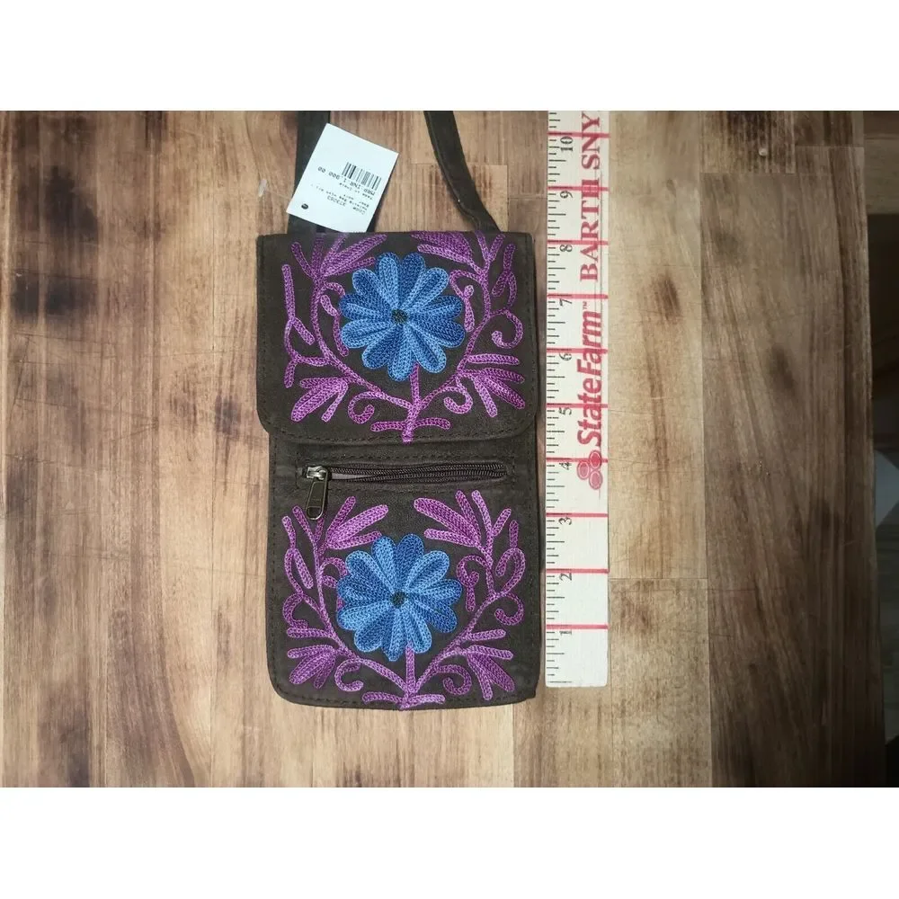 Lambskin Flower Embroidery Kashmir side bag backpack case purse Belt Strap India